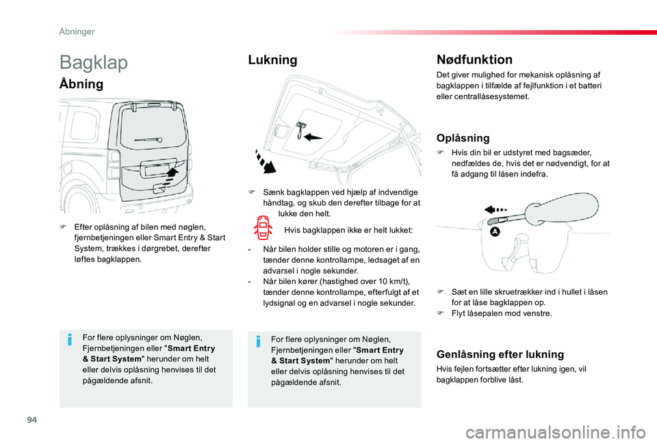 TOYOTA PROACE 2020 Brugsanvisning (in Danish) 94
For flere oplysninger om Nøglen, Fjernbetjeningen eller "Smar t Entr y & Star t System" herunder om helt eller delvis oplåsning henvises til det
pågældende afsnit.
For flere oplysninge TOYOTA PROACE 2020 Brugsanvisning (in Danish) 94
For flere oplysninger om Nøglen, Fjernbetjeningen eller "Smar t Entr y & Star t System" herunder om helt eller delvis oplåsning henvises til det
pågældende afsnit.
For flere oplysninge