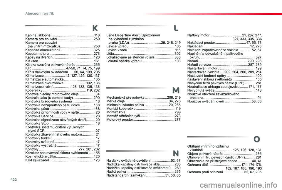 TOYOTA PROACE 2020 Návod na použití (in Czech) 422
Proace_cs_Chap11_index-alpha_ed2019_V02
Naftový motor ..................................21, 267, 277, 327, 333, 335, 336Nakládací prostor ................................47, 55, 73Nakládán TOYOTA PROACE 2020 Návod na použití (in Czech) 422
Proace_cs_Chap11_index-alpha_ed2019_V02
Naftový motor ..................................21, 267, 277, 327, 333, 335, 336Nakládací prostor ................................47, 55, 73Nakládán