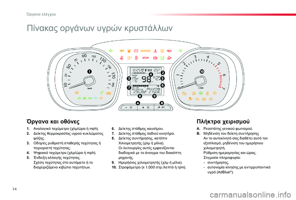 TOYOTA PROACE 2020 ΟΔΗΓΌΣ ΧΡΉΣΗΣ (in Greek) 14
Proace_el_Chap01_instruments-de-bord_ed01-2019
Πίνακας οργάνων υγρών κρυστάλλων
1. Αναλογικό ταχύμετρο (χλμ/ώρα ή mph).2. Δείκτης θερ TOYOTA PROACE 2020 ΟΔΗΓΌΣ ΧΡΉΣΗΣ (in Greek) 14
Proace_el_Chap01_instruments-de-bord_ed01-2019
Πίνακας οργάνων υγρών κρυστάλλων
1. Αναλογικό ταχύμετρο (χλμ/ώρα ή mph).2. Δείκτης θερ