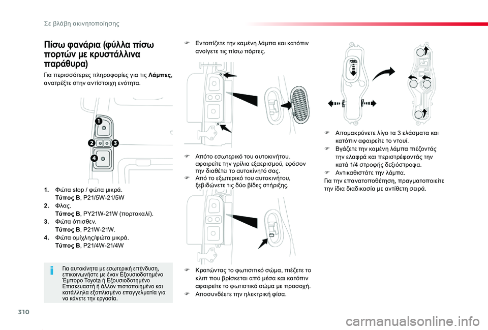 TOYOTA PROACE 2020 ΟΔΗΓΌΣ ΧΡΉΣΗΣ (in Greek) 310
Proace_el_Chap08_En-cas-de-panne_ed01-2019
Πίσω φανάρια (φύλλα πίσω
πορτών με κρυστάλλινα
παράθυρα)
Για περισσότερες πληροφο TOYOTA PROACE 2020 ΟΔΗΓΌΣ ΧΡΉΣΗΣ (in Greek) 310
Proace_el_Chap08_En-cas-de-panne_ed01-2019
Πίσω φανάρια (φύλλα πίσω
πορτών με κρυστάλλινα
παράθυρα)
Για περισσότερες πληροφο
