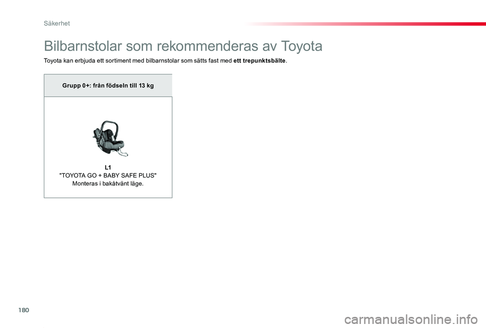 TOYOTA PROACE 2020 Bruksanvisningar (in Swedish) 180
Proace_sv_Chap05_securite_ed01-2019
Bilbarnstolar som rekommenderas av Toyota
Toyota kan erbjuda ett sortiment med bilbarnstolar som sätts fast med ett trepunktsbälte.
Grupp 0+: från födseln t TOYOTA PROACE 2020 Bruksanvisningar (in Swedish) 180
Proace_sv_Chap05_securite_ed01-2019
Bilbarnstolar som rekommenderas av Toyota
Toyota kan erbjuda ett sortiment med bilbarnstolar som sätts fast med ett trepunktsbälte.
Grupp 0+: från födseln t