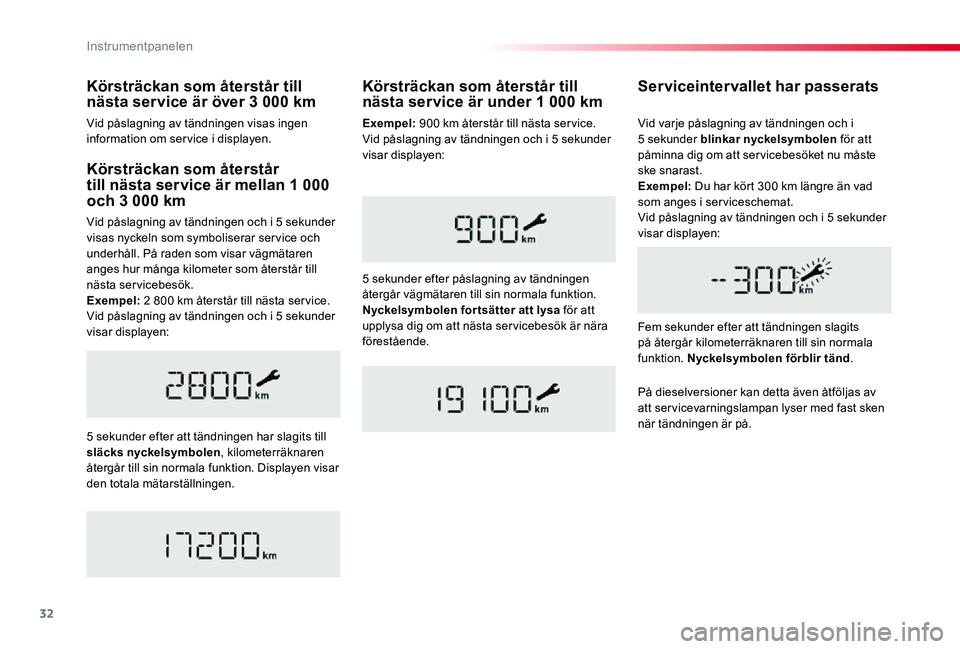 TOYOTA PROACE 2020 Bruksanvisningar (in Swedish) 32
Proace_sv_Chap01_instruments-de-bord_ed01-2019
Körsträckan som återstår till nästa service är mellan 1 000 och 3 000 km
Vid påslagning av tändningen och i 5 sekunder visas nyckeln som symbo TOYOTA PROACE 2020 Bruksanvisningar (in Swedish) 32
Proace_sv_Chap01_instruments-de-bord_ed01-2019
Körsträckan som återstår till nästa service är mellan 1 000 och 3 000 km
Vid påslagning av tändningen och i 5 sekunder visas nyckeln som symbo