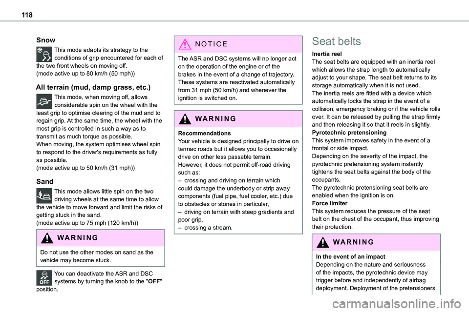 TOYOTA PROACE 2022 Owners Manual (in English) 11 8
Snow
This mode adapts its strategy to the conditions of grip encountered for each of the two front wheels on moving off.(mode active up to 80 km/h (50 mph))
All terrain (mud, damp grass, etc.)
Th TOYOTA PROACE 2022 Owners Manual (in English) 11 8
Snow
This mode adapts its strategy to the conditions of grip encountered for each of the two front wheels on moving off.(mode active up to 80 km/h (50 mph))
All terrain (mud, damp grass, etc.)
Th