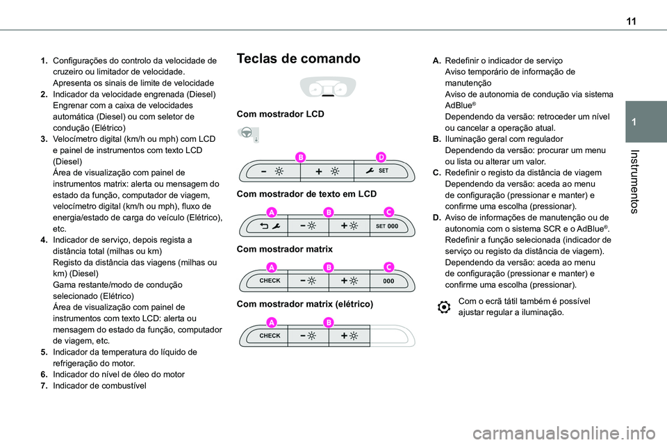 TOYOTA PROACE 2022 Manual de utilização (in Portuguese) 11
Instrumentos
1
1.Configurações do controlo da velocidade de cruzeiro ou limitador de velocidade.Apresenta os sinais de limite de velocidade
2.Indicador da velocidade engrenada (Diesel)Engrenar co TOYOTA PROACE 2022 Manual de utilização (in Portuguese) 11
Instrumentos
1
1.Configurações do controlo da velocidade de cruzeiro ou limitador de velocidade.Apresenta os sinais de limite de velocidade
2.Indicador da velocidade engrenada (Diesel)Engrenar co
