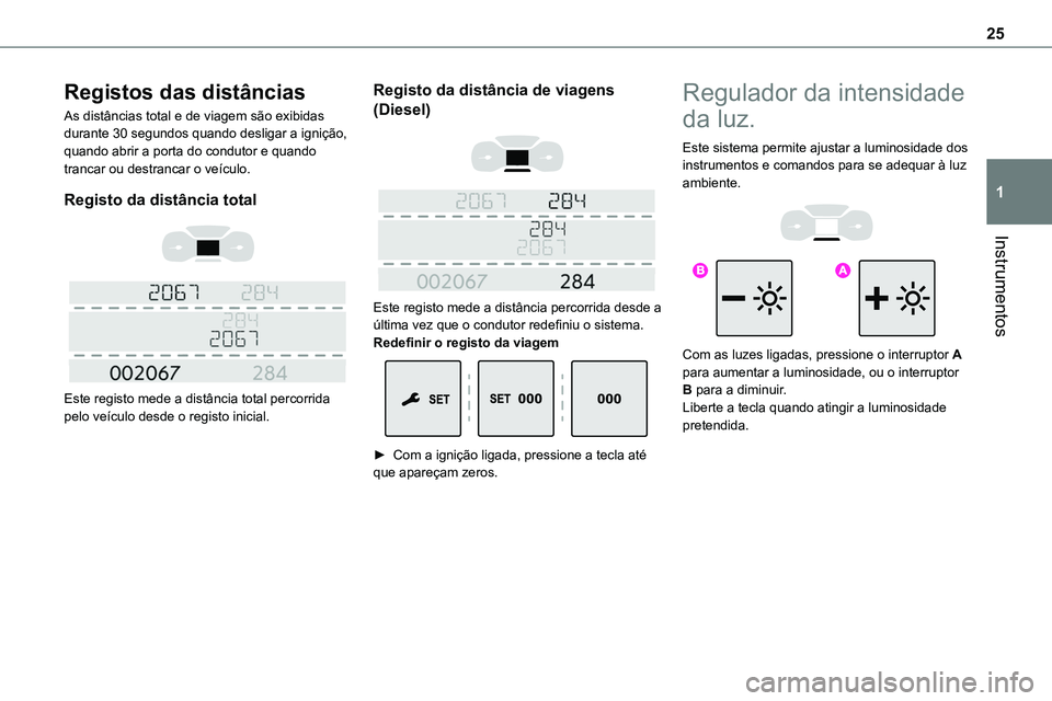 TOYOTA PROACE 2022 Manual de utilização (in Portuguese) 25
Instrumentos
1
Registos das distâncias
As distâncias total e de viagem são exibidas durante 30 segundos quando desligar a ignição, quando abrir a porta do condutor e quando trancar ou destranc TOYOTA PROACE 2022 Manual de utilização (in Portuguese) 25
Instrumentos
1
Registos das distâncias
As distâncias total e de viagem são exibidas durante 30 segundos quando desligar a ignição, quando abrir a porta do condutor e quando trancar ou destranc