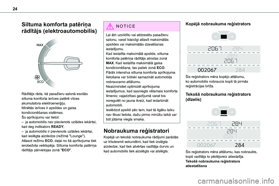 TOYOTA PROACE CITY 2020  Návod na použití (in Czech) 24
Siltuma komforta patēriņa 
rādītājs (elektroautomobilis) 
 
Rādītājs rāda, kā pasažieru salonā esošās siltuma komforta ierīces patērē vilces akumulatora elektroenerģiju.Minētās 