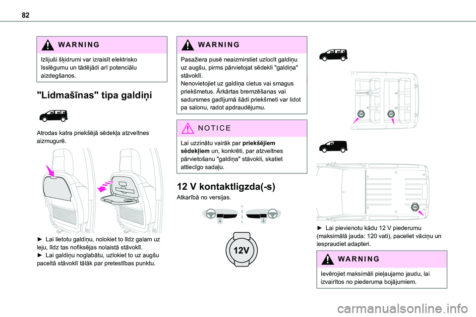 TOYOTA PROACE CITY 2020  Návod na použití (in Czech) 82
WARNI NG
Izlijuši šķidrumi var izraisīt elektrisko īsslēgumu un tādējādi arī potenciālu aizdegšanos.
"Lidmašīnas" tipa galdiņi 
 
Atrodas katra priekšējā sēdekļa atzvelt