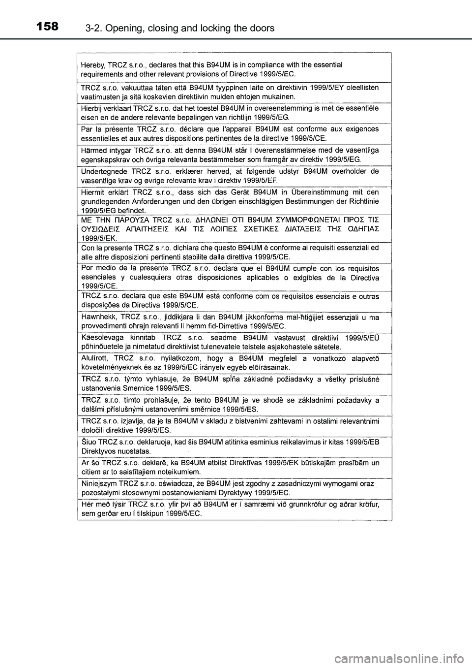 TOYOTA AURIS 2017  Owners Manual (in English) 1583-2. Opening, closing and locking the doors
UK AURIS_HB_EE  (OM12K97E)
UK AURIS_HB_OM_Europe_OM12K97E.book  158 ページ  ２０１６年６月２７日　月曜日　午後５時４２分 