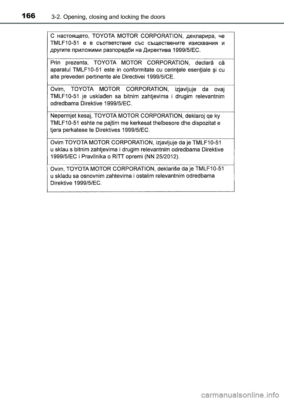 TOYOTA AURIS 2017 Owners Manual (in English) 1663-2. Opening, closing and locking the doors
UK AURIS_HB_EE (OM12K97E)
UK AURIS_HB_OM_Europe_OM12K97E.book 166 ページ 2016年6月27日 月曜日 午後5時42分 TOYOTA AURIS 2017 Owners Manual (in English) 1663-2. Opening, closing and locking the doors
UK AURIS_HB_EE (OM12K97E)
UK AURIS_HB_OM_Europe_OM12K97E.book 166 ページ 2016年6月27日 月曜日 午後5時42分