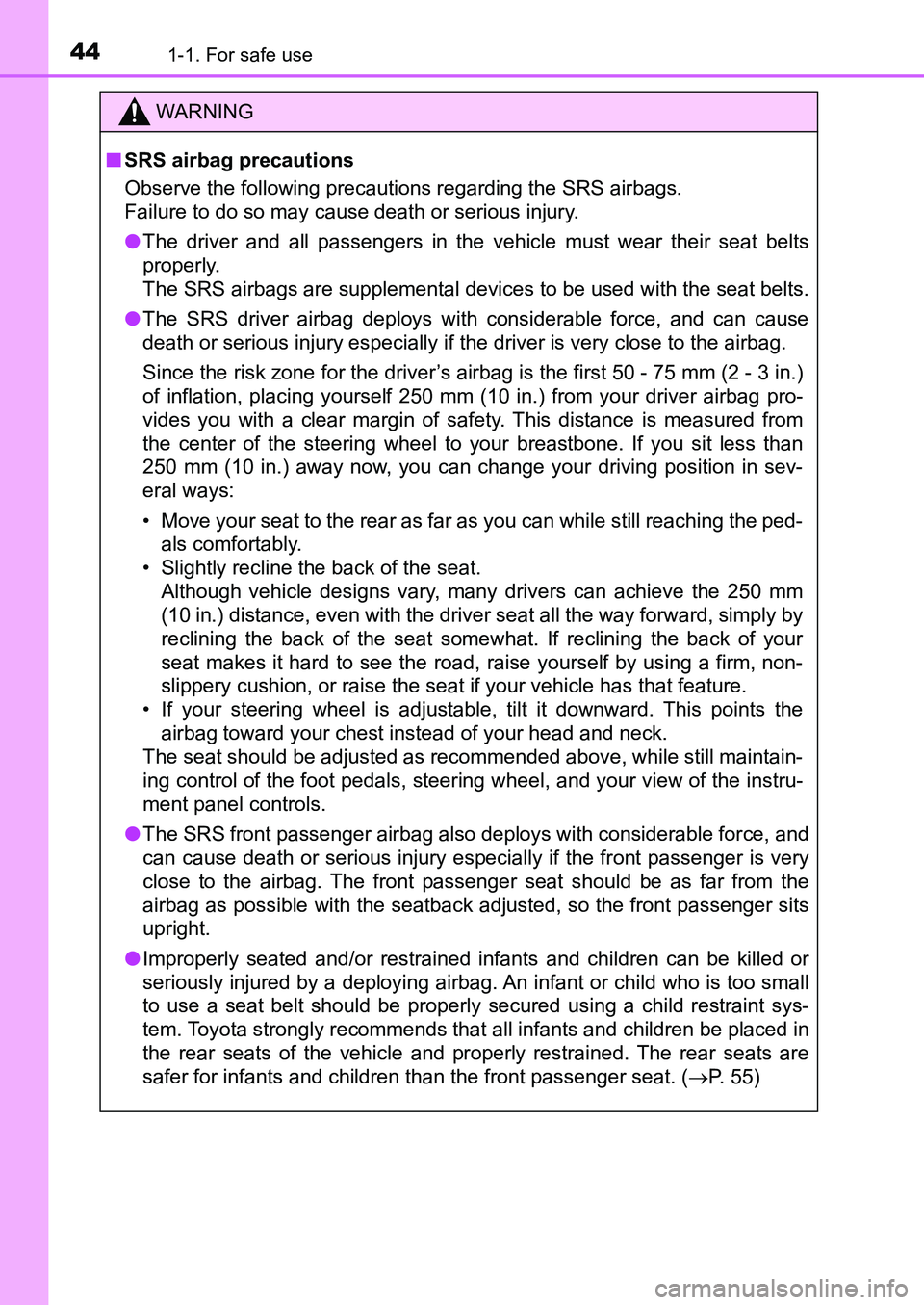 TOYOTA AURIS 2017 (in English) Service Manual 441-1. For safe use
UK AURIS_HB_EE (OM12K97E)
WARNING
■SRS airbag precautions
Observe the following precautions regarding the SRS airbags.
Failure to do so may cause death or serious injury.
●Th TOYOTA AURIS 2017 (in English) Service Manual 441-1. For safe use
UK AURIS_HB_EE (OM12K97E)
WARNING
■SRS airbag precautions
Observe the following precautions regarding the SRS airbags.
Failure to do so may cause death or serious injury.
●Th
