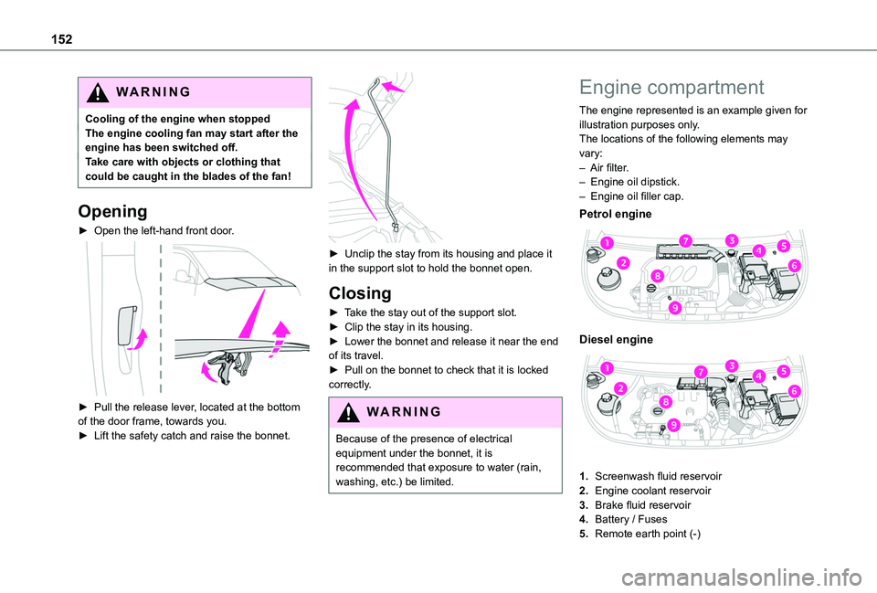 TOYOTA PROACE CITY 2020 Owners Manual 152
WARNI NG
Cooling of the engine when stoppedThe engine cooling fan may start after the engine has been switched off.Take care with objects or clothing that could be caught in the blades of the fan! TOYOTA PROACE CITY 2020 Owners Manual 152
WARNI NG
Cooling of the engine when stoppedThe engine cooling fan may start after the engine has been switched off.Take care with objects or clothing that could be caught in the blades of the fan!
