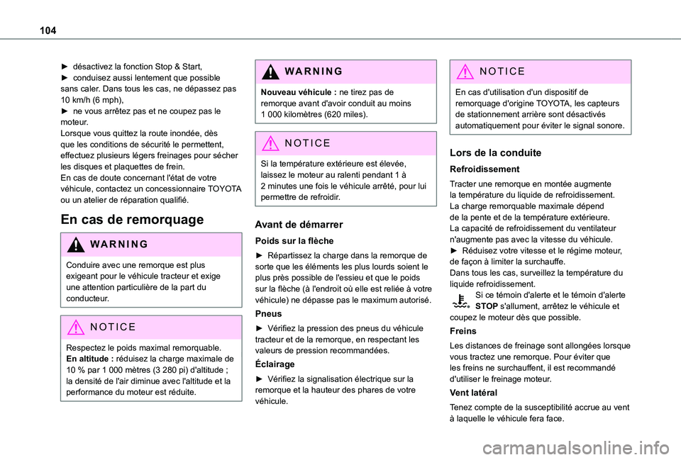 TOYOTA PROACE CITY 2020 Notices Demploi (in French) 104
► désactivez la fonction Stop & Start,► conduisez aussi lentement que possible sans caler. Dans tous les cas, ne dépassez pas 10 km/h (6 mph),► ne vous arrêtez pas et ne coupez pas le mot TOYOTA PROACE CITY 2020 Notices Demploi (in French) 104
► désactivez la fonction Stop & Start,► conduisez aussi lentement que possible sans caler. Dans tous les cas, ne dépassez pas 10 km/h (6 mph),► ne vous arrêtez pas et ne coupez pas le mot