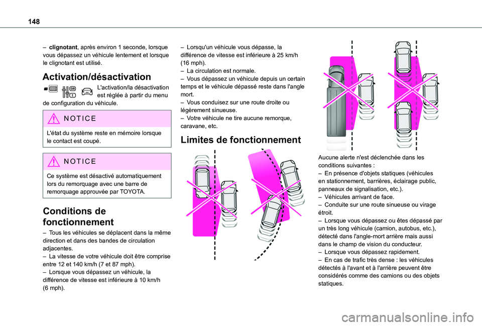 TOYOTA PROACE CITY 2020 Notices Demploi (in French) 148
– clignotant, après environ 1 seconde, lorsque vous dépassez un véhicule lentement et lorsque le clignotant est utilisé.
Activation/désactivation
L'activation/la désactivation est rég TOYOTA PROACE CITY 2020 Notices Demploi (in French) 148
– clignotant, après environ 1 seconde, lorsque vous dépassez un véhicule lentement et lorsque le clignotant est utilisé.
Activation/désactivation
L'activation/la désactivation est rég