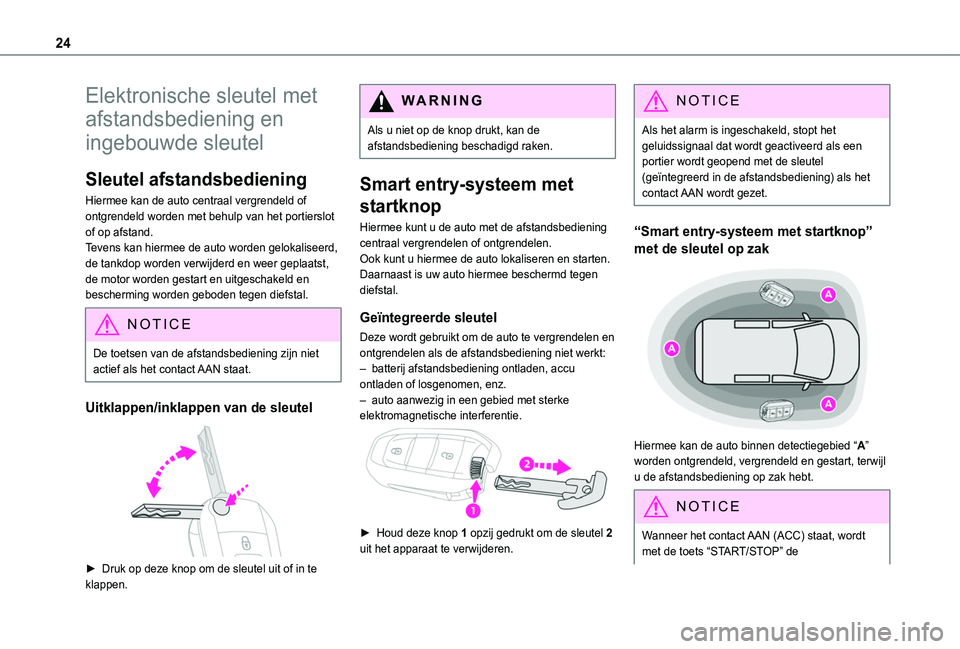 TOYOTA PROACE CITY 2020 Instructieboekje (in Dutch) 24
Elektronische sleutel met
afstandsbediening en
ingebouwde sleutel
Sleutel afstandsbediening
Hiermee kan de auto centraal vergrendeld of ontgrendeld worden met behulp van het portierslot of op afs TOYOTA PROACE CITY 2020 Instructieboekje (in Dutch) 24
Elektronische sleutel met
afstandsbediening en
ingebouwde sleutel
Sleutel afstandsbediening
Hiermee kan de auto centraal vergrendeld of ontgrendeld worden met behulp van het portierslot of op afs