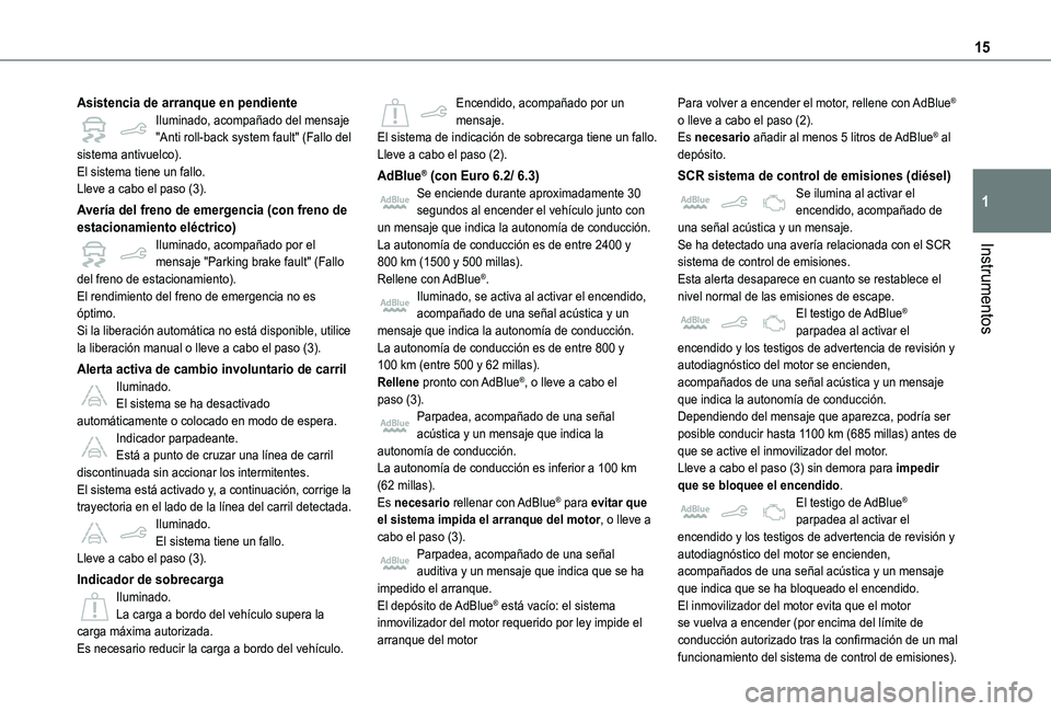 TOYOTA PROACE CITY 2021 Manuale de Empleo (in Spanish) 15
Instrumentos
1
Asistencia de arranque en pendienteIluminado, acompañado del mensaje "Anti roll-back system fault" (Fallo del sistema antivuelco).El sistema tiene un fallo.Lleve a cabo el p TOYOTA PROACE CITY 2021 Manuale de Empleo (in Spanish) 15
Instrumentos
1
Asistencia de arranque en pendienteIluminado, acompañado del mensaje "Anti roll-back system fault" (Fallo del sistema antivuelco).El sistema tiene un fallo.Lleve a cabo el p