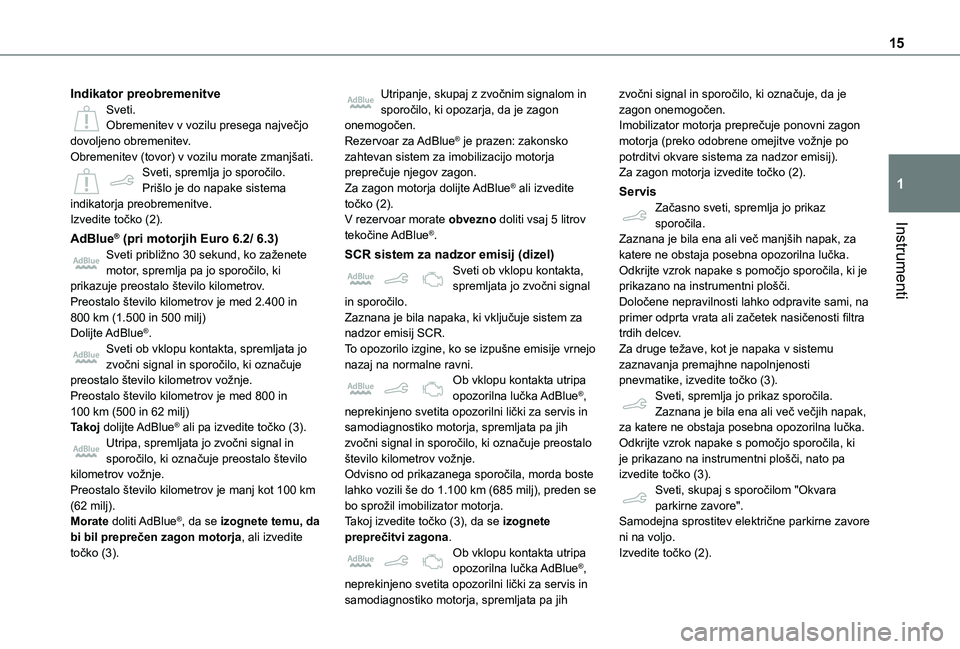 TOYOTA PROACE CITY 2021 Navodila Za Uporabo (in Slovenian) 15
Instrumenti
1
Indikator preobremenitveSveti.Obremenitev v vozilu presega največjo dovoljeno obremenitev.Obremenitev (tovor) v vozilu morate zmanjšati.Sveti, spremlja jo sporočilo.Prišlo je do n TOYOTA PROACE CITY 2021 Navodila Za Uporabo (in Slovenian) 15
Instrumenti
1
Indikator preobremenitveSveti.Obremenitev v vozilu presega največjo dovoljeno obremenitev.Obremenitev (tovor) v vozilu morate zmanjšati.Sveti, spremlja jo sporočilo.Prišlo je do n