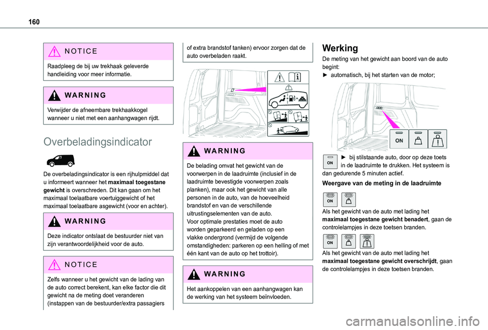 TOYOTA PROACE CITY 2021 Instructieboekje (in Dutch) 160
NOTIC E
Raadpleeg de bij uw trekhaak geleverde handleiding voor meer informatie.
WARNI NG
Verwijder de afneembare trekhaakkogel wanneer u niet met een aanhangwagen rijdt.
Overbeladingsindicator
TOYOTA PROACE CITY 2021 Instructieboekje (in Dutch) 160
NOTIC E
Raadpleeg de bij uw trekhaak geleverde handleiding voor meer informatie.
WARNI NG
Verwijder de afneembare trekhaakkogel wanneer u niet met een aanhangwagen rijdt.
Overbeladingsindicator
