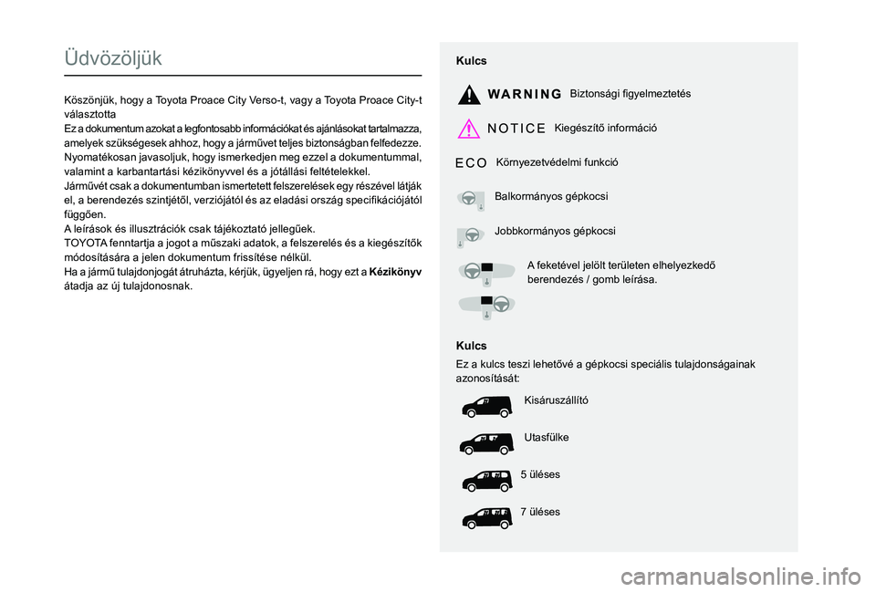 TOYOTA PROACE CITY EV 2021 Kezelési útmutató (in Hungarian)
TOYOTA PROACE CITY EV 2021 Kezelési útmutató (in Hungarian)