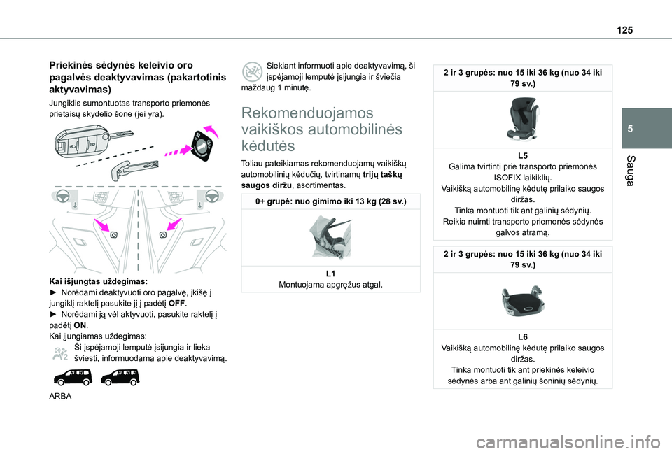 TOYOTA PROACE CITY EV 2021 Eksploatavimo vadovas (in Lithuanian) 125
Sauga
5
Priekinės sėdynės keleivio oro
pagalvės deaktyvavimas (pakartotinis
aktyvavimas)
Jungiklis sumontuotas transporto priemonės prietaisų skydelio šone (jei yra).
Kai išjungtas u TOYOTA PROACE CITY EV 2021 Eksploatavimo vadovas (in Lithuanian) 125
Sauga
5
Priekinės sėdynės keleivio oro
pagalvės deaktyvavimas (pakartotinis
aktyvavimas)
Jungiklis sumontuotas transporto priemonės prietaisų skydelio šone (jei yra).
Kai išjungtas u