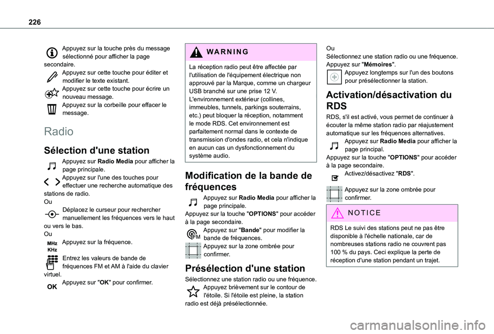TOYOTA PROACE CITY VERSO 2020  Notices Demploi (in French) 226
Appuyez sur la touche près du message sélectionné pour afficher la page secondaire.Appuyez sur cette touche pour éditer et modifier le texte existant.Appuyez sur cette touche pour écrire un n