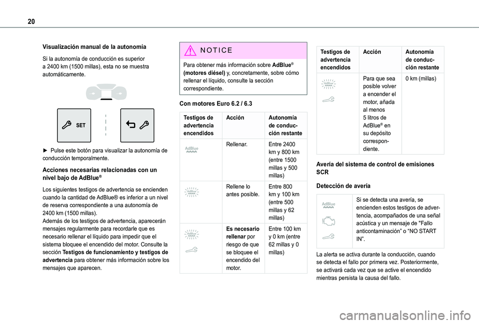 TOYOTA PROACE CITY VERSO 2020 Manuale de Empleo (in Spanish) 20
Visualización manual de la autonomía
Si la autonomía de conducción es superior a 2400 km (1500 millas), esta no se muestra automáticamente.
► Pulse este botón para visualizar la auton TOYOTA PROACE CITY VERSO 2020 Manuale de Empleo (in Spanish) 20
Visualización manual de la autonomía
Si la autonomía de conducción es superior a 2400 km (1500 millas), esta no se muestra automáticamente.
► Pulse este botón para visualizar la auton