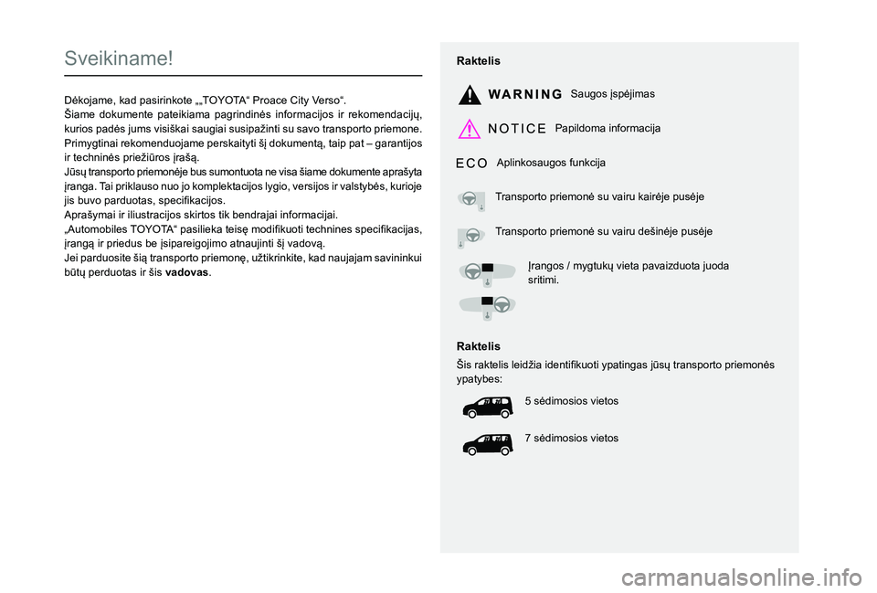 TOYOTA PROACE CITY VERSO 2020 Eksploatavimo vadovas (in Lithuanian)
Sveikiname!
002701A1004E0052004D004400500048000F00E2004C0044005000480003004E005800550033000300B10003004C00550003002D01CC005601D0000301B3004D004C00560024
TOYOTA PROACE CITY VERSO 2020 Eksploatavimo vadovas (in Lithuanian)
Sveikiname!
002701A1004E0052004D004400500048000F00E2004C0044005000480003004E005800550033000300B10003004C00550003002D01CC005601D0000301B3004D004C00560024