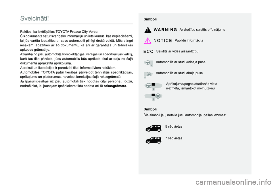 TOYOTA PROACE CITY VERSO 2020  Lietošanas Instrukcija (in Latvian) 