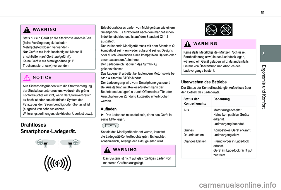 TOYOTA PROACE CITY VERSO 2021 Betriebsanleitungen (in German) 51
Ergonomie und Komfort
3
WARNI NG
Stets nur ein Gerät an die Steckdose anschließen (keine Verlängerungskabel oder Mehrfachsteckdosen verwenden).Nur Geräte mit Isolationsfestigkeit Klasse II ansc TOYOTA PROACE CITY VERSO 2021 Betriebsanleitungen (in German) 51
Ergonomie und Komfort
3
WARNI NG
Stets nur ein Gerät an die Steckdose anschließen (keine Verlängerungskabel oder Mehrfachsteckdosen verwenden).Nur Geräte mit Isolationsfestigkeit Klasse II ansc