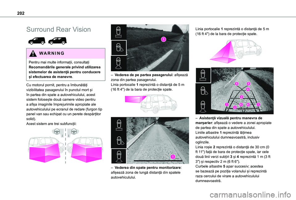TOYOTA PROACE CITY VERSO EV 2021 Manual de utilizare (in Romanian) 202
Surround Rear Vision
WARNI NG
Pentru mai multe informații, consultați Recomandările generale privind utilizarea sistemelor de asistență pentru conducere și efectuarea de manevre.
Cu motor TOYOTA PROACE CITY VERSO EV 2021 Manual de utilizare (in Romanian) 202
Surround Rear Vision
WARNI NG
Pentru mai multe informații, consultați Recomandările generale privind utilizarea sistemelor de asistență pentru conducere și efectuarea de manevre.
Cu motor