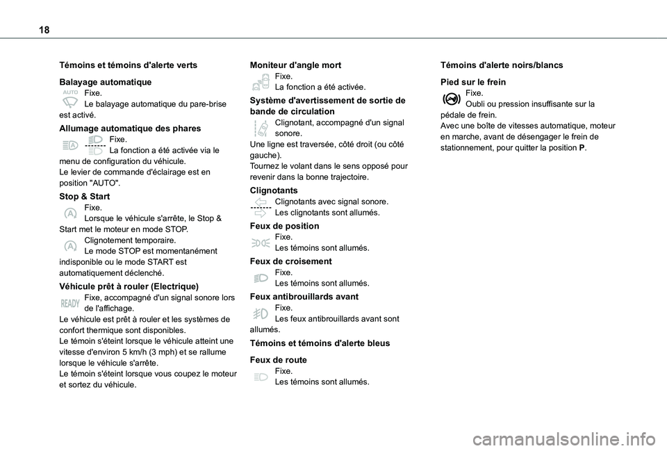 TOYOTA PROACE EV 2021 Notices Demploi (in French) 18
Témoins et témoins d'alerte verts
Balayage automatiqueFixe.Le balayage automatique du pare-brise est activé.
Allumage automatique des pharesFixe.La fonction a été activée via le menu de c TOYOTA PROACE EV 2021 Notices Demploi (in French) 18
Témoins et témoins d'alerte verts
Balayage automatiqueFixe.Le balayage automatique du pare-brise est activé.
Allumage automatique des pharesFixe.La fonction a été activée via le menu de c