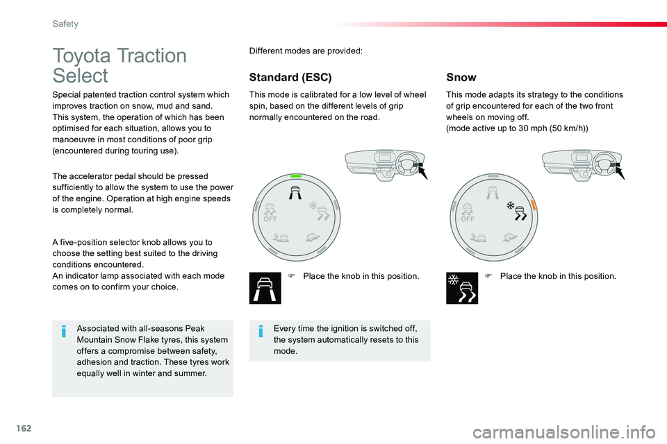 TOYOTA PROACE VERSO 2018 Owners Manual 162
To y o t a Tr a c t i o n
Select
Special patented traction control system which improves traction on snow, mud and sand.This system, the operation of which has been optimised for each situation TOYOTA PROACE VERSO 2018 Owners Manual 162
To y o t a Tr a c t i o n
Select
Special patented traction control system which improves traction on snow, mud and sand.This system, the operation of which has been optimised for each situation
