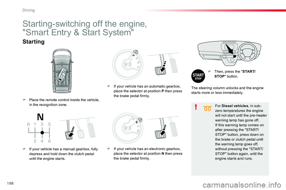 TOYOTA PROACE VERSO 2018 Owners Manual 198
For Diesel vehicles, in sub-zero temperatures the engine will not start until the pre-heater warning lamp has gone off.If this warning lamp comes on after pressing the "START/STOP" button, TOYOTA PROACE VERSO 2018 Owners Manual 198
For Diesel vehicles, in sub-zero temperatures the engine will not start until the pre-heater warning lamp has gone off.If this warning lamp comes on after pressing the "START/STOP" button,