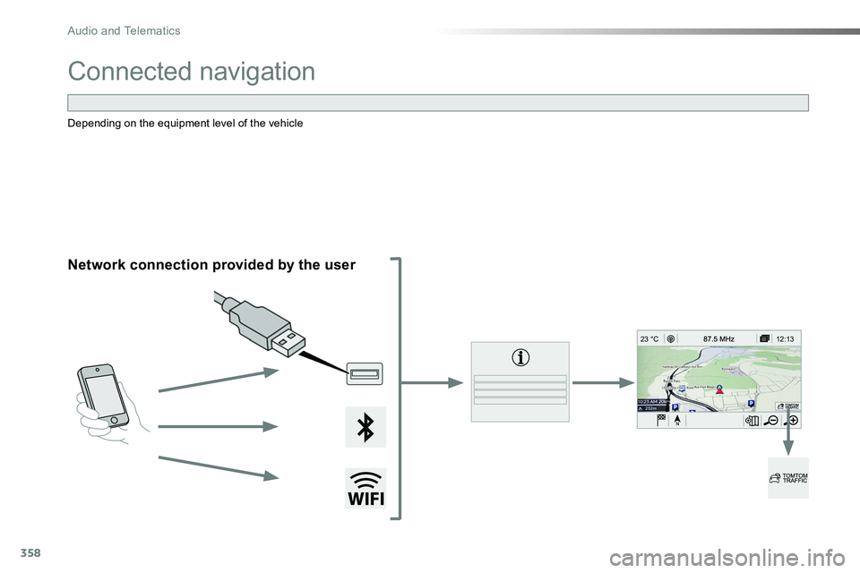 TOYOTA PROACE VERSO 2018  Owners Manual 358
12:13
23 °C
Connected navigation
Network connection provided by the user
Depending on the equipment level of the vehicle 
Audio and Telematics  