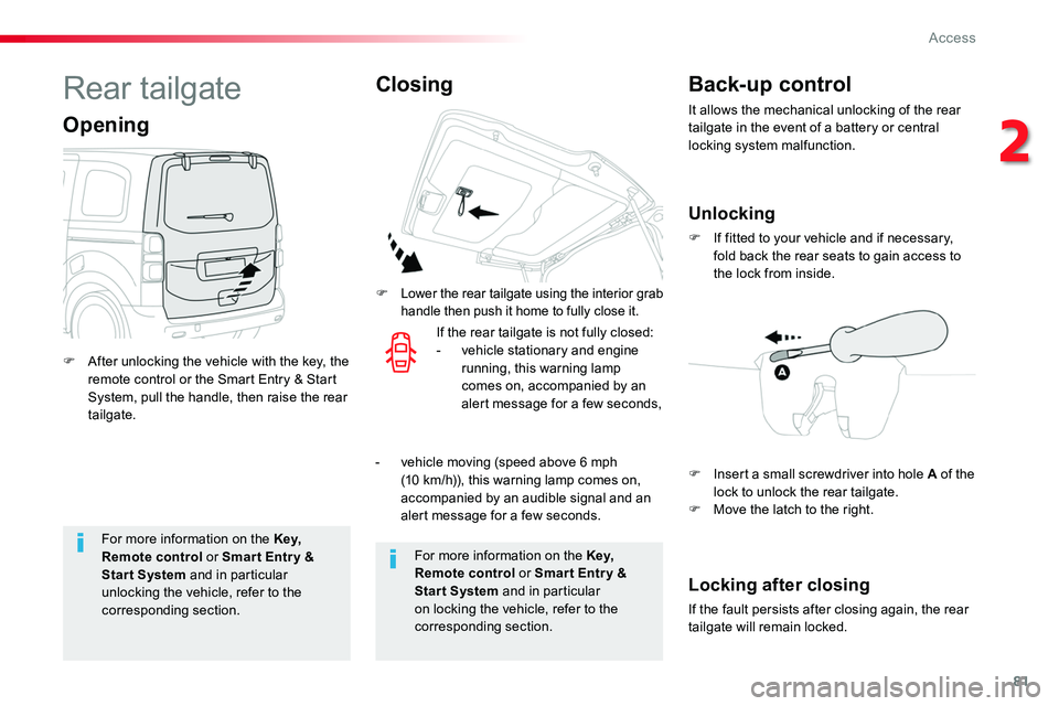 TOYOTA PROACE VERSO 2018 Manual Online 81
For more information on the Key, Remote control or Smar t Entr y & Start System and in particular unlocking the vehicle, refer to the corresponding section.
For more information on the Key, Remote TOYOTA PROACE VERSO 2018 Manual Online 81
For more information on the Key, Remote control or Smar t Entr y & Start System and in particular unlocking the vehicle, refer to the corresponding section.
For more information on the Key, Remote