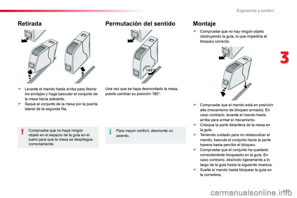 TOYOTA PROACE VERSO 2018  Manuale de Empleo (in Spanish) 123
ProaceVerso_es_Chap03_ergonomie-et-confort_ed01-2016
F Levante el mando hasta arriba para liberar los anclajes y haga bascular el conjunto de la mesa hacia adelante.F Saque el conjunto de la mesa 