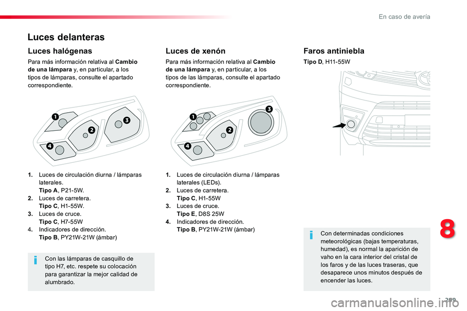 TOYOTA PROACE VERSO 2018 Manuale de Empleo (in Spanish) 299
ProaceVerso_es_Chap08_En-cas-de-panne_ed01-2016
Luces delanteras
Luces de xenón
Para más información relativa al Cambio de una lámpara y, en particular, a los tipos de las lámparas, consulte TOYOTA PROACE VERSO 2018 Manuale de Empleo (in Spanish) 299
ProaceVerso_es_Chap08_En-cas-de-panne_ed01-2016
Luces delanteras
Luces de xenón
Para más información relativa al Cambio de una lámpara y, en particular, a los tipos de las lámparas, consulte