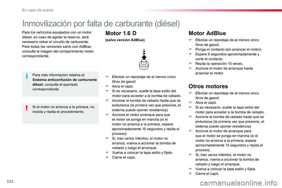 TOYOTA PROACE VERSO 2018 Manuale de Empleo (in Spanish) 322
ProaceVerso_es_Chap08_En-cas-de-panne_ed01-2016
Para los vehículos equipados con un motor diésel, en caso de agotar la reserva, será necesario cebar el circuito de carburante.Para todas las ver TOYOTA PROACE VERSO 2018 Manuale de Empleo (in Spanish) 322
ProaceVerso_es_Chap08_En-cas-de-panne_ed01-2016
Para los vehículos equipados con un motor diésel, en caso de agotar la reserva, será necesario cebar el circuito de carburante.Para todas las ver