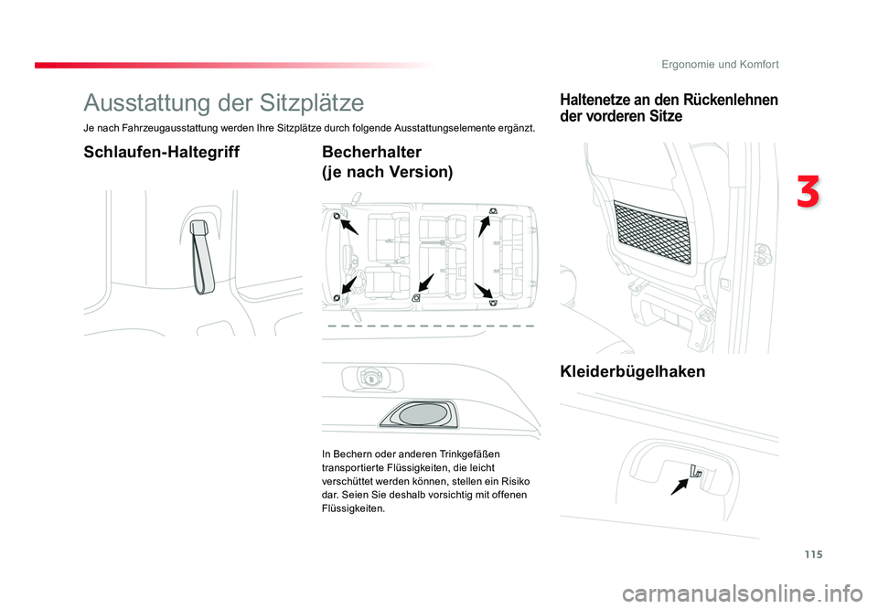 TOYOTA PROACE VERSO 2018 Betriebsanleitungen (in German) 115
3
Ergonomie und Komfort
Proace_Verso_de_Chap03_ergonomie-et-confort_ed01-2016
Ausstattung der Sitzplätze
Je nach Fahrzeugausstattung werden Ihre Sitzplätze durch folgende Ausstattungselemente er TOYOTA PROACE VERSO 2018 Betriebsanleitungen (in German) 115
3
Ergonomie und Komfort
Proace_Verso_de_Chap03_ergonomie-et-confort_ed01-2016
Ausstattung der Sitzplätze
Je nach Fahrzeugausstattung werden Ihre Sitzplätze durch folgende Ausstattungselemente er