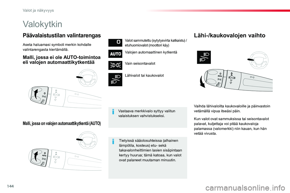TOYOTA PROACE VERSO 2018 Omistajan Käsikirja (in Finnish) 144
ProaceVerso_fi_Chap04_eclairage-et-visibilite_ed01-2016
Malli, jossa ei ole AUTO-toimintoa eli valojen automaattikytkentää
Malli, jossa on valojen automaattikytkentä (AUTO)
Päävalaistustilan TOYOTA PROACE VERSO 2018 Omistajan Käsikirja (in Finnish) 144
ProaceVerso_fi_Chap04_eclairage-et-visibilite_ed01-2016
Malli, jossa ei ole AUTO-toimintoa eli valojen automaattikytkentää
Malli, jossa on valojen automaattikytkentä (AUTO)
Päävalaistustilan