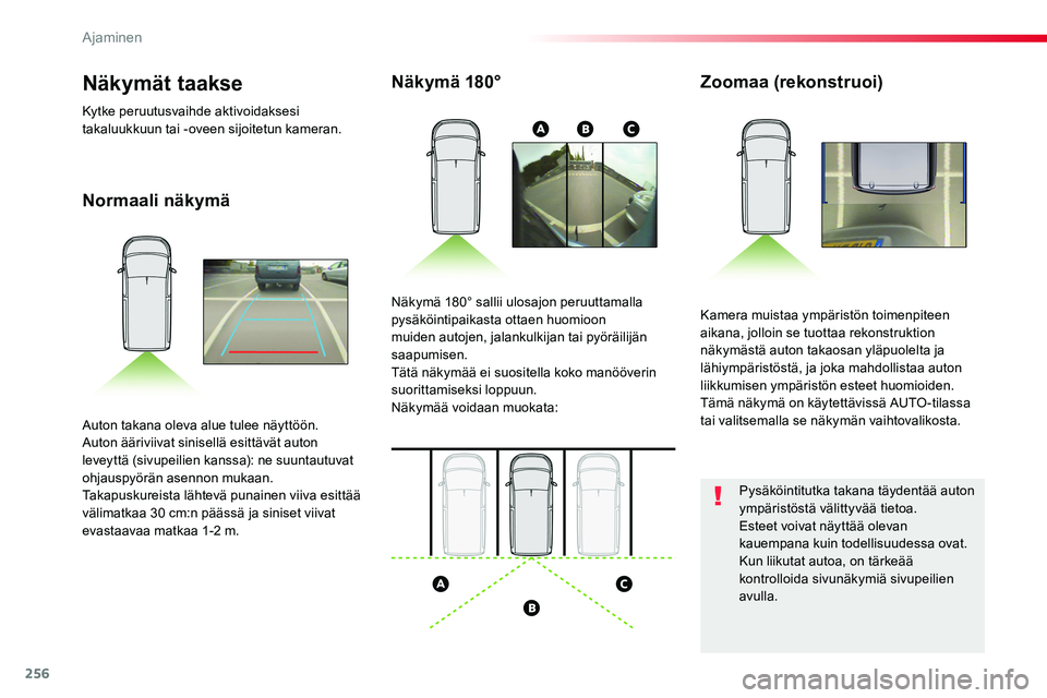 TOYOTA PROACE VERSO 2018  Omistajan Käsikirja (in Finnish) 256
ProaceVerso_fi_Chap06_conduite_ed01-2016
Normaali näkymä
Näkymä 180°Zoomaa (rekonstruoi)
Kamera muistaa ympäristön toimenpiteen aikana, jolloin se tuottaa rekonstruktion näkymästä auton 