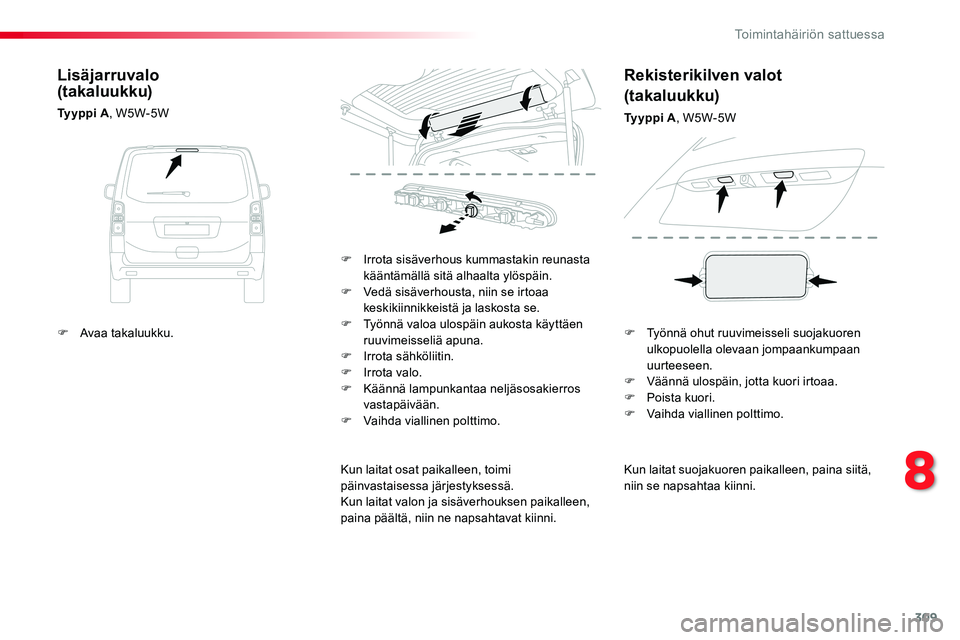 TOYOTA PROACE VERSO 2018 Omistajan Käsikirja (in Finnish) 309
ProaceVerso_fi_Chap08_En-cas-de-panne_ed01-2016
Kun laitat suojakuoren paikalleen, paina siitä, niin se napsahtaa kiinni.
F Irrota sisäverhous kummastakin reunasta kääntämällä sitä alhaalt TOYOTA PROACE VERSO 2018 Omistajan Käsikirja (in Finnish) 309
ProaceVerso_fi_Chap08_En-cas-de-panne_ed01-2016
Kun laitat suojakuoren paikalleen, paina siitä, niin se napsahtaa kiinni.
F Irrota sisäverhous kummastakin reunasta kääntämällä sitä alhaalt