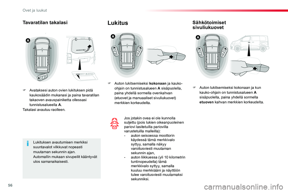 TOYOTA PROACE VERSO 2018  Omistajan Käsikirja (in Finnish) 56
ProaceVerso_fi_Chap02_ouvertures_ed01-2016
Tavaratilan takalasi
F Avataksesi auton ovien lukituksen pidä kaukosäädin mukanasi ja paina tavaratilan takaoven avauspainiketta ollessasi tunnistusalu