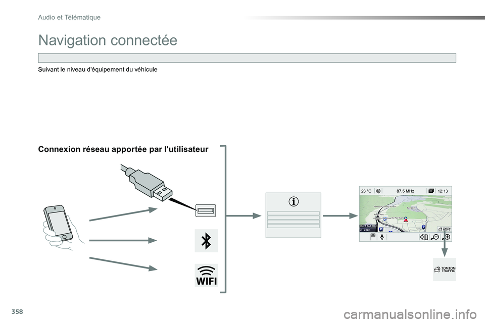 TOYOTA PROACE VERSO 2018  Notices Demploi (in French) 358
12:13
23 °C
Navigation connectée
Connexion réseau apportée par l'utilisateur
Suivant le niveau d'équipement du véhicule 
Audio et Télématique  