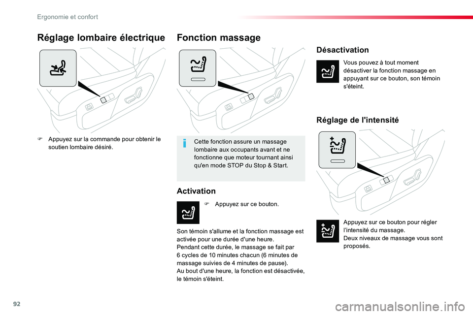 TOYOTA PROACE VERSO 2018 Notices Demploi (in French) 92
Réglage lombaire électrique
Vous pouvez à tout moment désactiver la fonction massage en appuyant sur ce bouton, son témoin s'éteint.
Désactivation
Activation
Fonction massage
F Appuyez s TOYOTA PROACE VERSO 2018 Notices Demploi (in French) 92
Réglage lombaire électrique
Vous pouvez à tout moment désactiver la fonction massage en appuyant sur ce bouton, son témoin s'éteint.
Désactivation
Activation
Fonction massage
F Appuyez s