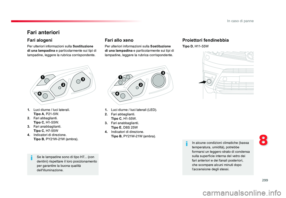 TOYOTA PROACE VERSO 2018 Manuale duso (in Italian) 299
8
In caso di panne
Spacetourer-VP_it_Chap08_En-cas-de-panne_ed01-2016
Fari anteriori
Fari allo xeno
Per ulteriori informazioni sulla Sostituzione
di una lampadina e particolarmente sui tipi di
TOYOTA PROACE VERSO 2018 Manuale duso (in Italian) 299
8
In caso di panne
Spacetourer-VP_it_Chap08_En-cas-de-panne_ed01-2016
Fari anteriori
Fari allo xeno
Per ulteriori informazioni sulla Sostituzione
di una lampadina e particolarmente sui tipi di