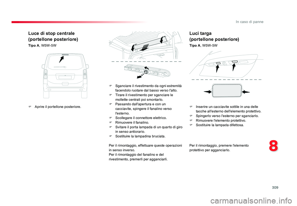 TOYOTA PROACE VERSO 2018 Manuale duso (in Italian) 309
8
In caso di panne
Spacetourer-VP_it_Chap08_En-cas-de-panne_ed01-2016
Per il rimontaggio, premere l'elemento
protettivo per agganciarlo.
F Sganciare il rivestimento da ogni estremità
facen TOYOTA PROACE VERSO 2018 Manuale duso (in Italian) 309
8
In caso di panne
Spacetourer-VP_it_Chap08_En-cas-de-panne_ed01-2016
Per il rimontaggio, premere l'elemento
protettivo per agganciarlo.
F Sganciare il rivestimento da ogni estremità
facen