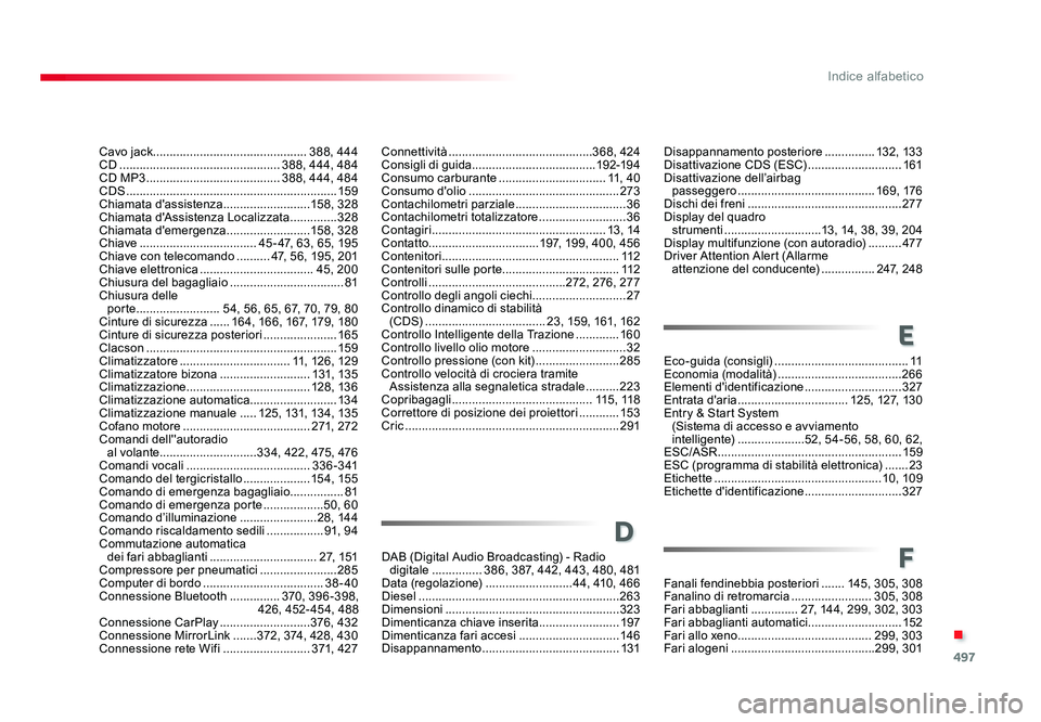 TOYOTA PROACE VERSO 2018 Manuale duso (in Italian) 497
.
Indice alfabetico
Spacetourer-VP_it_Chap11_index-alpha_ed01-2016
Cavo jack.............................................. 388, 444
CD ................................................ 388, 444, 4 TOYOTA PROACE VERSO 2018 Manuale duso (in Italian) 497
.
Indice alfabetico
Spacetourer-VP_it_Chap11_index-alpha_ed01-2016
Cavo jack.............................................. 388, 444
CD ................................................ 388, 444, 4