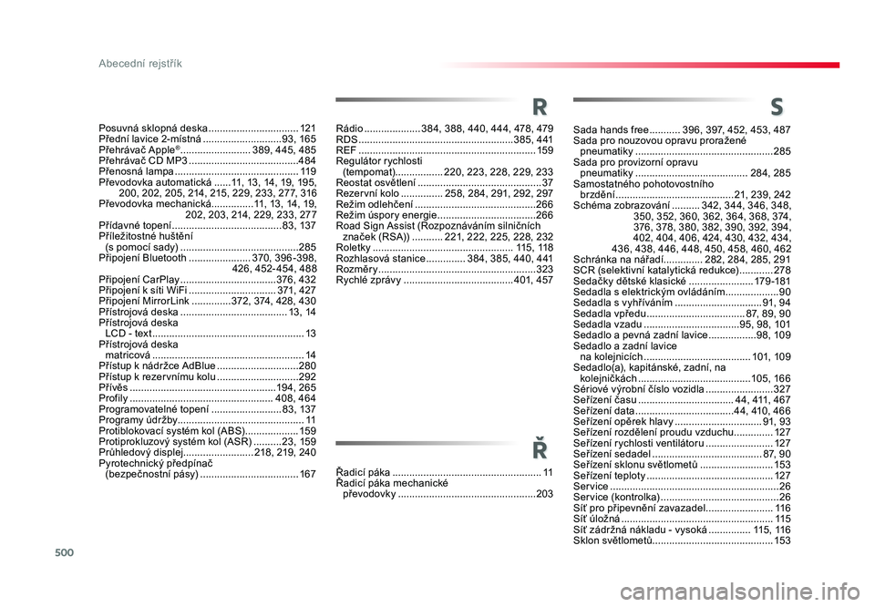 TOYOTA PROACE VERSO 2018  Návod na použití (in Czech) 500
Abecední rejstřík
Spacetourer-VP_cs_Chap11_index-alpha_ed01-2016
Sada hands free ........... 396, 397, 452, 453, 487
Sada pro nouzovou opravu proražené  pneumatiky  ..........................