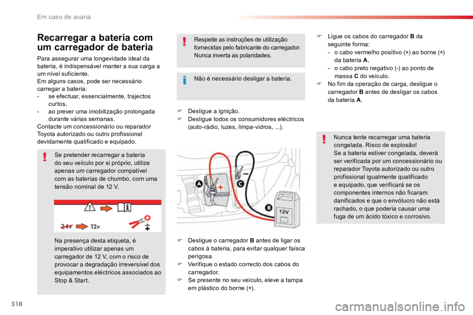TOYOTA PROACE VERSO 2018 Manual de utilização (in Portuguese) 318
ProaceVerso_pt_Chap08_En-cas-de-panne_ed01-2016
Para assegurar uma longevidade ideal da
bateria, é indispensável manter a sua carga a
um nÃvel suficiente.
Em alguns casos, pode ser necessári TOYOTA PROACE VERSO 2018 Manual de utilização (in Portuguese) 318
ProaceVerso_pt_Chap08_En-cas-de-panne_ed01-2016
Para assegurar uma longevidade ideal da
bateria, é indispensável manter a sua carga a
um nÃvel suficiente.
Em alguns casos, pode ser necessári