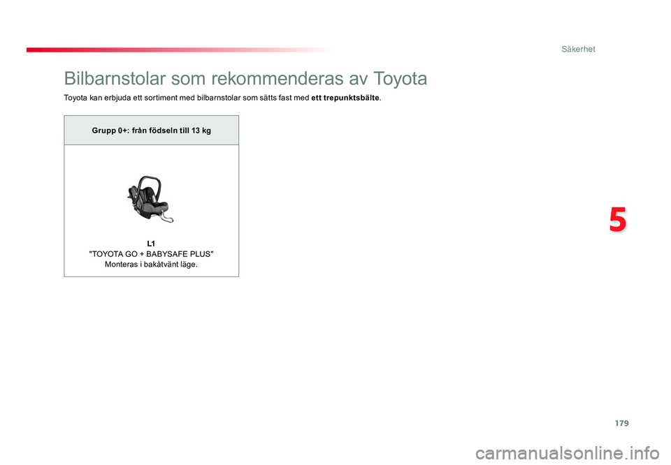 TOYOTA PROACE VERSO 2018 Bruksanvisningar (in Swedish) 179
5
Grupo 0+: desde el nacimiento hasta 13 kgL1
"TOYOTA GO + BABYSAFE PLUS" Monteras i bakåtvänt läge.Grupp 0+: från födseln till 13 kg
Säkerhet
Spacetourer-VP_sv_Chap05_securite_ed0 TOYOTA PROACE VERSO 2018 Bruksanvisningar (in Swedish) 179
5
Grupo 0+: desde el nacimiento hasta 13 kgL1
"TOYOTA GO + BABYSAFE PLUS" Monteras i bakåtvänt läge.Grupp 0+: från födseln till 13 kg
Säkerhet
Spacetourer-VP_sv_Chap05_securite_ed0